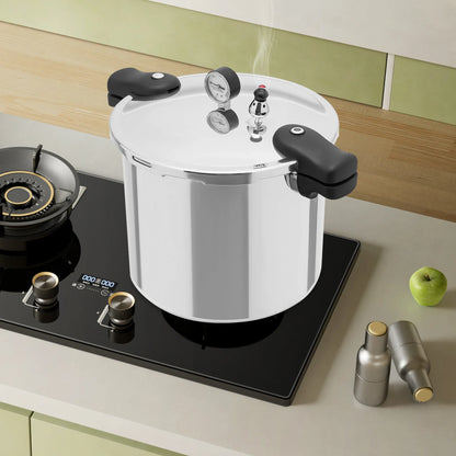 22L Large Capacity Pressure Canned Pot With Pressure Gauge Release Valve, Silver New Model.