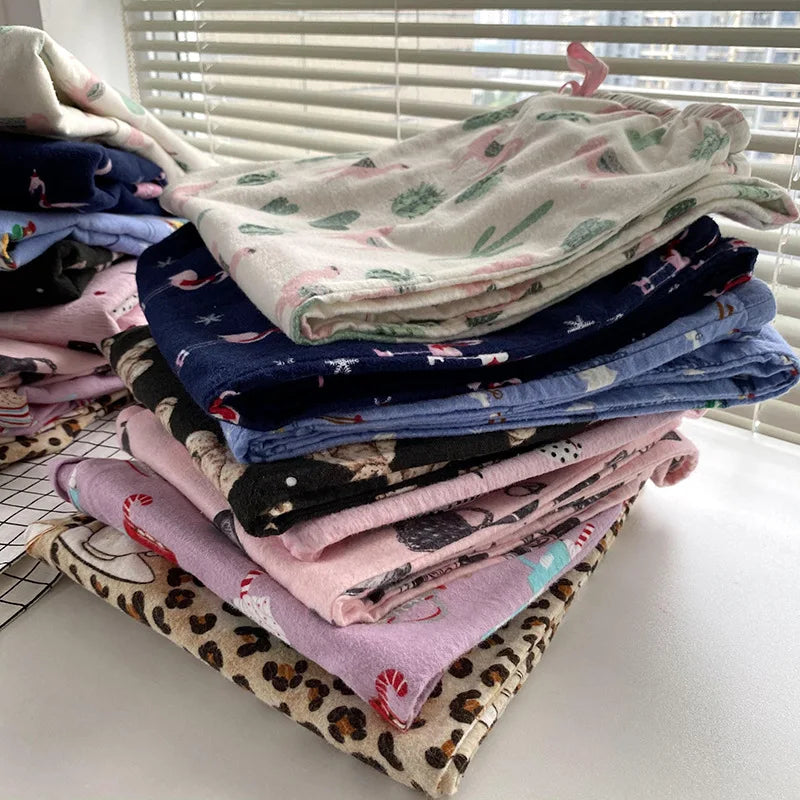 2025 New Pajamas Suit Cotton 2 Piece Set Women Print Cartoon Nightwear Long Sleeve Trousers Set Autumn Loungewear Home Clothes