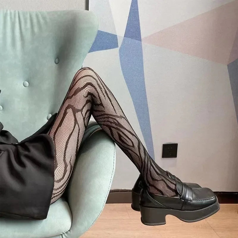 Women Sexy Patterned Fishnet Geometric patterns Pantyhose Slim Legs Long Mesh Tights Ladies Transparent Retro Fish Net Leggings.
