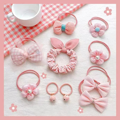 Kawaii Flower Bow Scrunchies Set Children Gift Girls Elastic Hair Rubber Bands Accessories Tie Hair Ring Rope Headdress Headwear.
