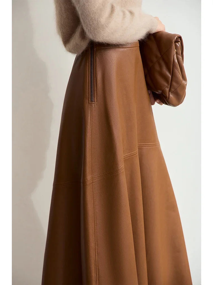 AMII Minimalist Elegant Commuter Environmentally Friendly PU Leather Skirt 2024 Winter New Women's Loose A-shaped Skirt 12444181.