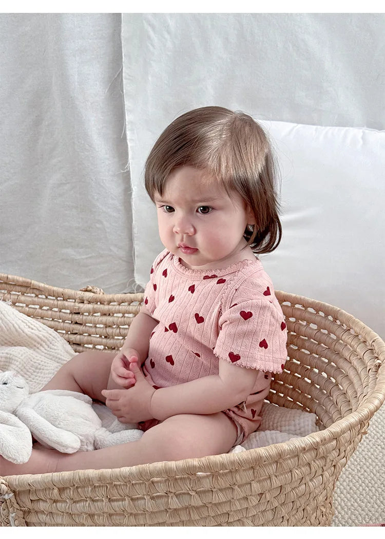 0-24M Baumwolle Baby Mädchen Strampler Herz Druck Nette Prinzessin Body Sommer Neugeborenen Kind Baby Kleidung Kurzarm outfit.
