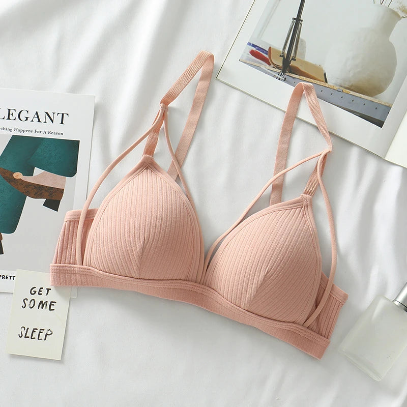 Sexy Women Bra Wire Free Brassiere Push Up Lingerie French Triangle Cup Bra Underwear Thread Top Female Intimates Bralette