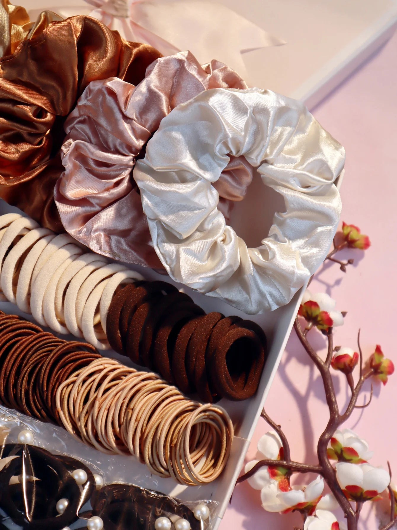 Fashionable Brown Hair Accessories Set for Women, Seamless Ponytail Holders Variety Hair Scrunchies For Women Lady.