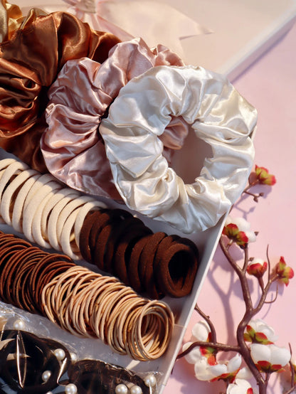 Fashionable Brown Hair Accessories Set for Women, Seamless Ponytail Holders Variety Hair Scrunchies For Women Lady.