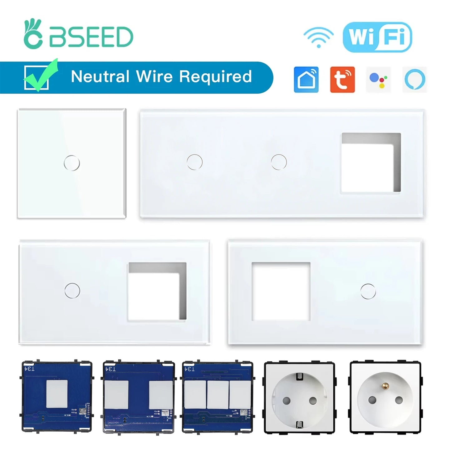 BSEED Wifi 1/2/3Gang Touch Smart Switches Funktion Teile Tuya Smart Leben App Kompatibel EU Buchse glas Front Panels Ersatzteile.