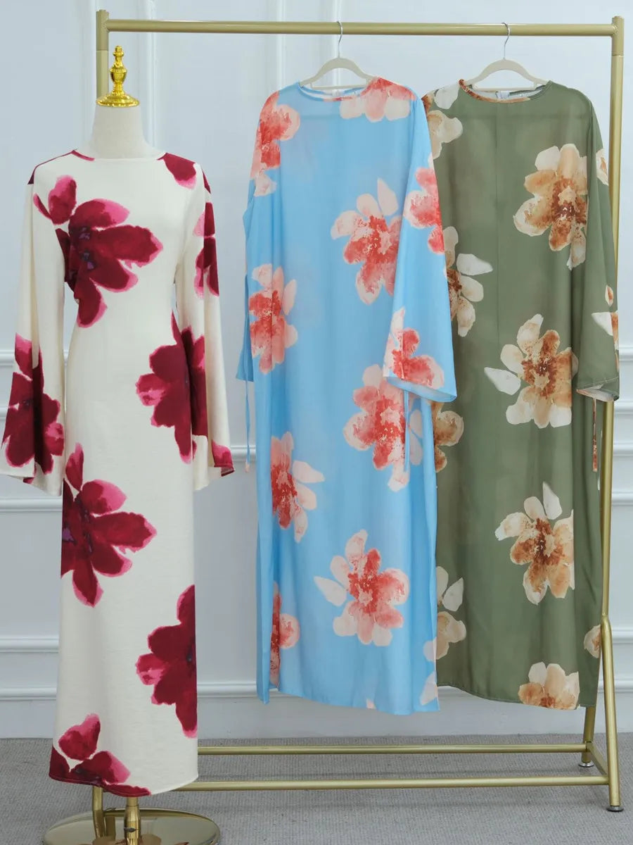 Women Arabic Eid Muslim Dubai Abaya Dress Luxury Fashion Flower Print Long Dress Kaftan Robe Femme African Islam Clothing Kebaya.