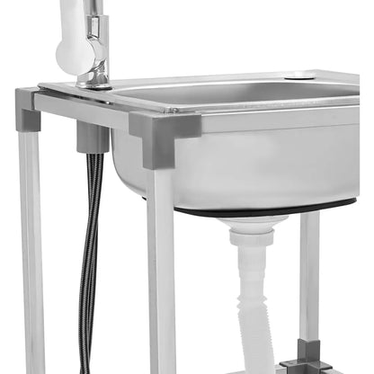 Küchenspüle, kommerzielles Waschbecken aus Edelstahl mit Warm-/Kaltwasserhahn und Wasserrohren, Küchenspüle für Zuhause, Restaurant, 42 x 37 x 75 cm