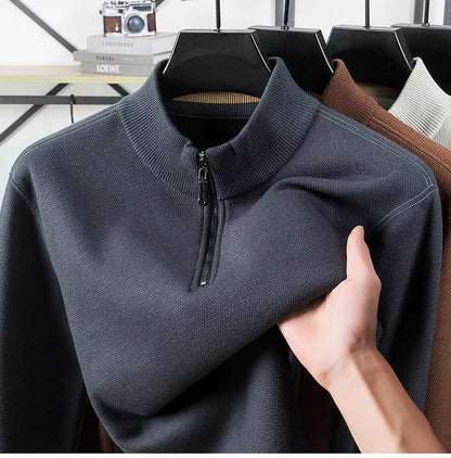 High Quality Velvet Thickening Sweater Bottoming Shirt, Men's Half Zip Pullover, Casual Loose New Warm T-shirt, Knitwear.