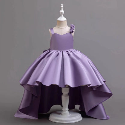 2025 Neues Mädchen-Partykleid mit lila Schwanz, Smoking für 2–6 Jahre alte Mädchen, Festival-Performance-Abendkleid, Huatong-Hochzeitskleid.