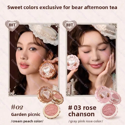 Flower Knows The Sweetie Bear Collection Satin embossed blush Lasting Matte Puffing Natural Brightening Facial Cosmetics 5g.