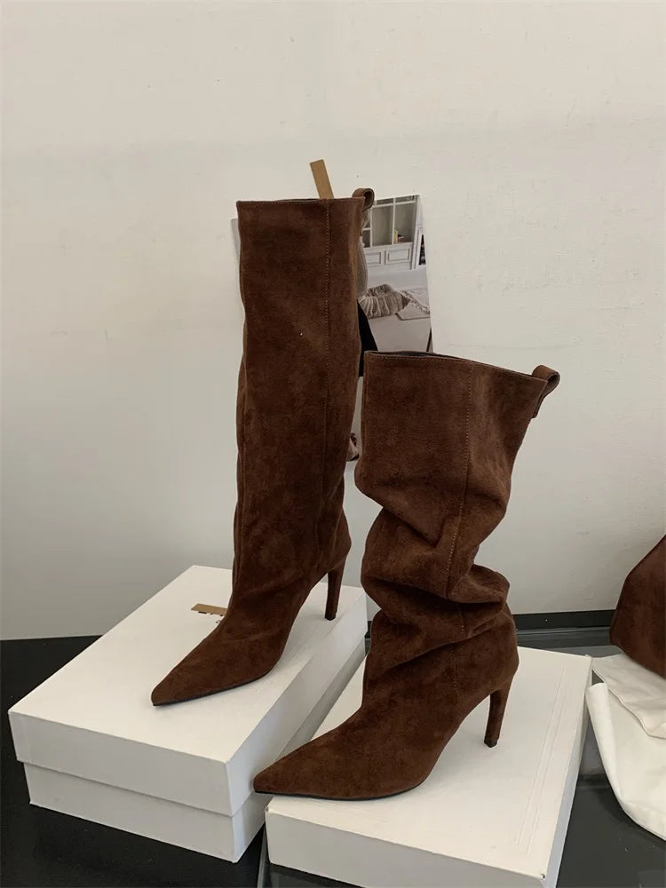 Eilyken Winter Street Style Pointed Toe Knee-High Women Boots Thin Heels Shoes Female Punk Vintage Long Booties Zapatos De Muje.