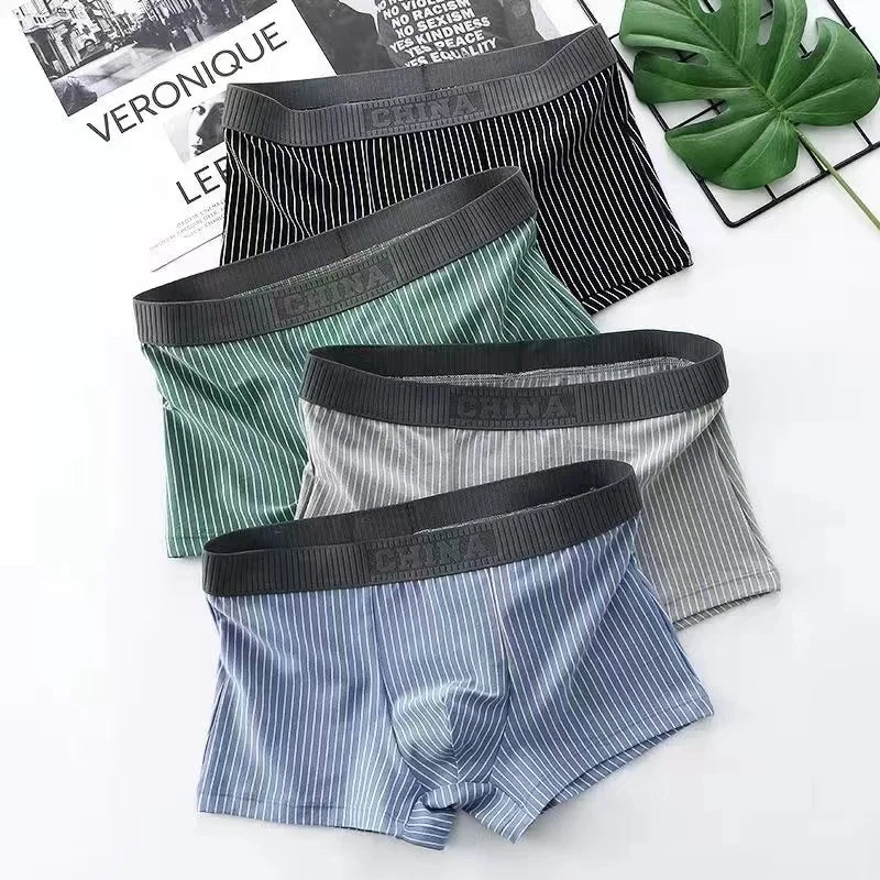 4Pcs Boxer Shorts männer Unterwäsche Sexy Höschen Baumwolle Boxer Gestreiften Unterhose Männlichen Shorts U Konvexen Dessous Plus Größe 2XL-6XL