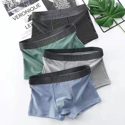 4Pcs Boxer Shorts männer Unterwäsche Sexy Höschen Baumwolle Boxer Gestreiften Unterhose Männlichen Shorts U Konvexen Dessous Plus Größe 2XL-6XL