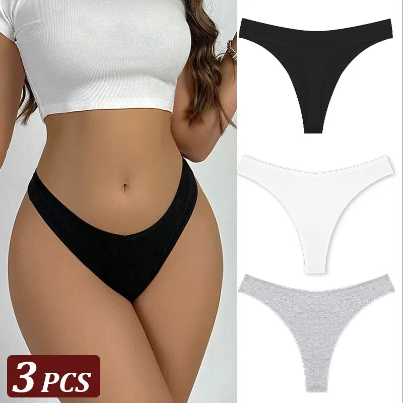 3Pcs/Set Seamless Thong Cotton Women Thin Strap Low Waist High Flexibility Panty Sexy Underwear Ladies Briefs T-back Soft Women