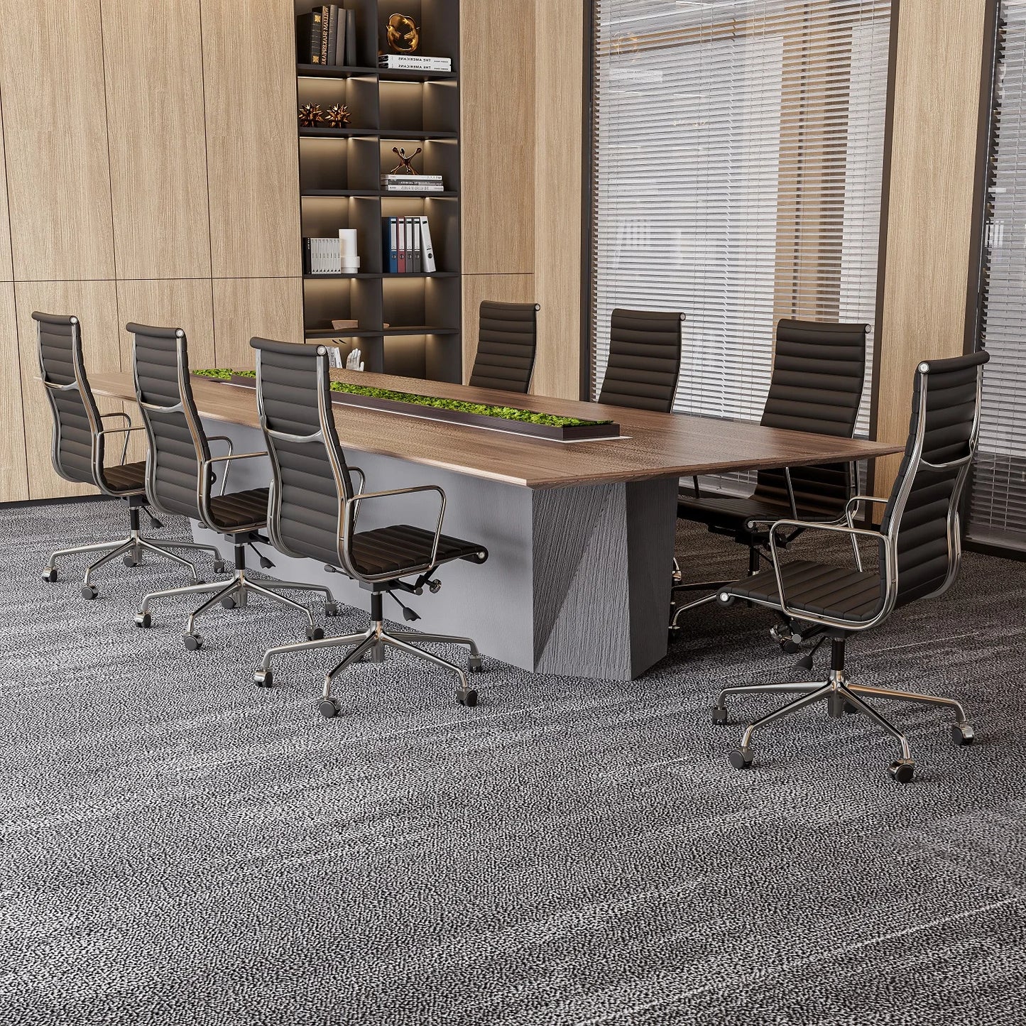 Gerippter Bürostuhl mit hoher mittlerer Rückenlehne, Drehstuhl aus echtem Leder mit Rahmen aus Aluminiumlegierung, verstellbarer ergonomischer Computerstuhl