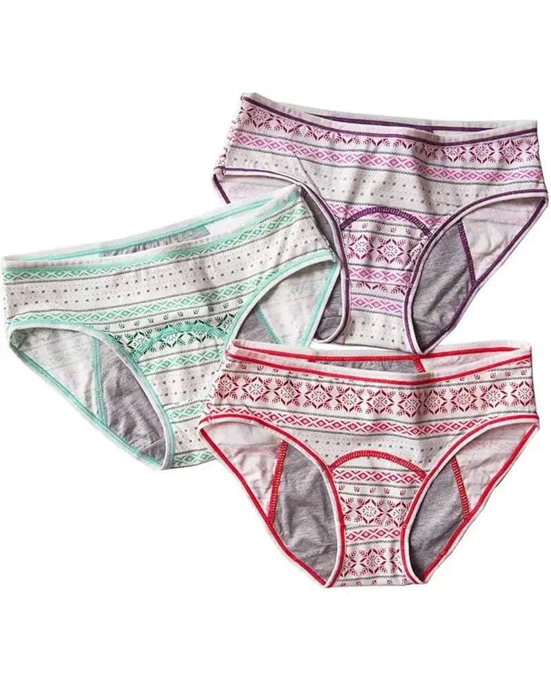 3pcs girl 's Pure Cotton Menstrual Leak-Proof Breathable Briefs Three Layers teenager Physiological Student Mid Waist Pantie.