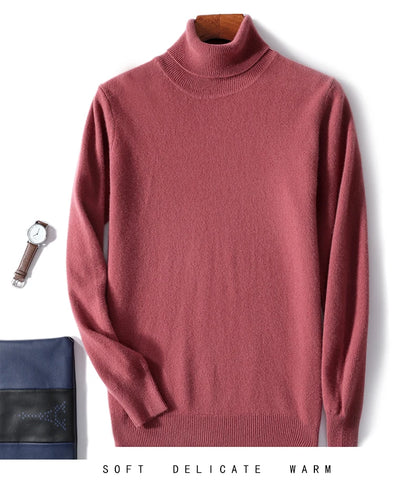 Men's Turtleneck 100% Pure Wool Sweater Men 2024 Autumn and Winter Large Size Loose Knitted Sweater Keep Warm Tops Men Jumper