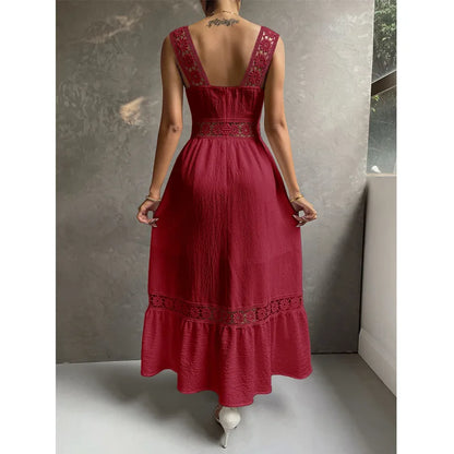 Weiße Lange Kleid Frauen Sommer Sexy Sleeveless Backless Maxi Kleider Damen Elegante Hohle Heraus Spitze Kleid Boho Sommerkleid Vestidos