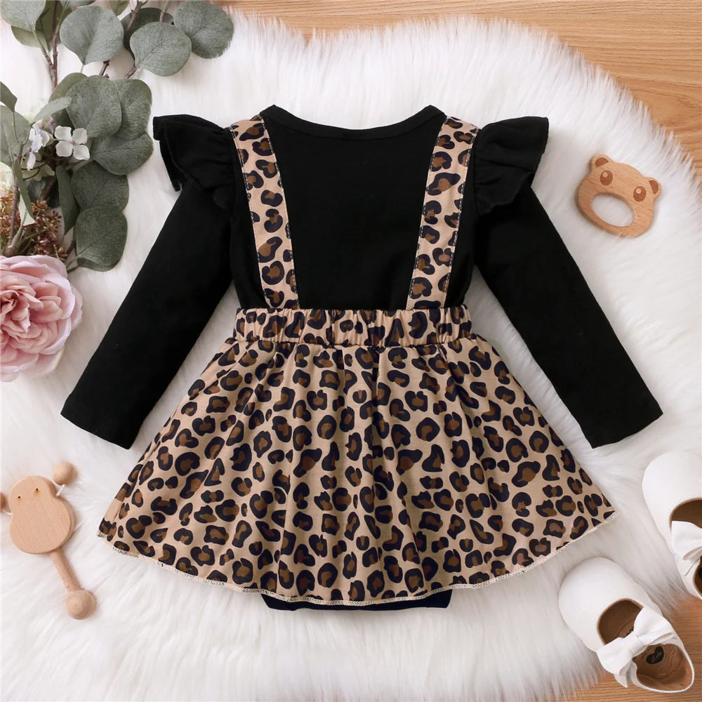 Neugeborene Stram pler Kleid Langarm Leopard Kleider mit Schleife Frühling & Herbst Stram pler Kleidung für Kleinkinder 0-18 Monate.