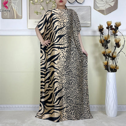 2025 New Beach Party Dress Soft Silk Fabric Loose Short Sleeve Dubai Women Vacation Dress African Abaya Islam Lady Casual Dress.