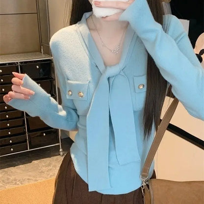 Frauen Frühling Herbst Einfachheit Büro Dame V-ausschnitt Einfarbig Langarm Strickwaren Damen Mode Alle-spiel Temperament Tops