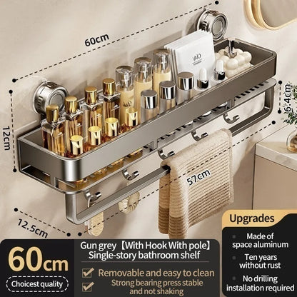 Kein Bohren, Saugnapf, selbstklebendes Badezimmerregal, Badezimmerregal, Toilette, Aluminium-Hängeregal, Badezimmer-Organizer, zum Aufhängen an der Wand