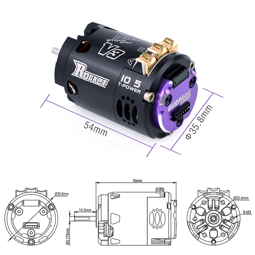 Surpass Hobby Rocket 540 V3 Brushless Motor 5.5T 6.5T 8.5T 10.5T 13.5T 21.5T For Modified Competition 1/10 1/12 F1 RC Drift Car.