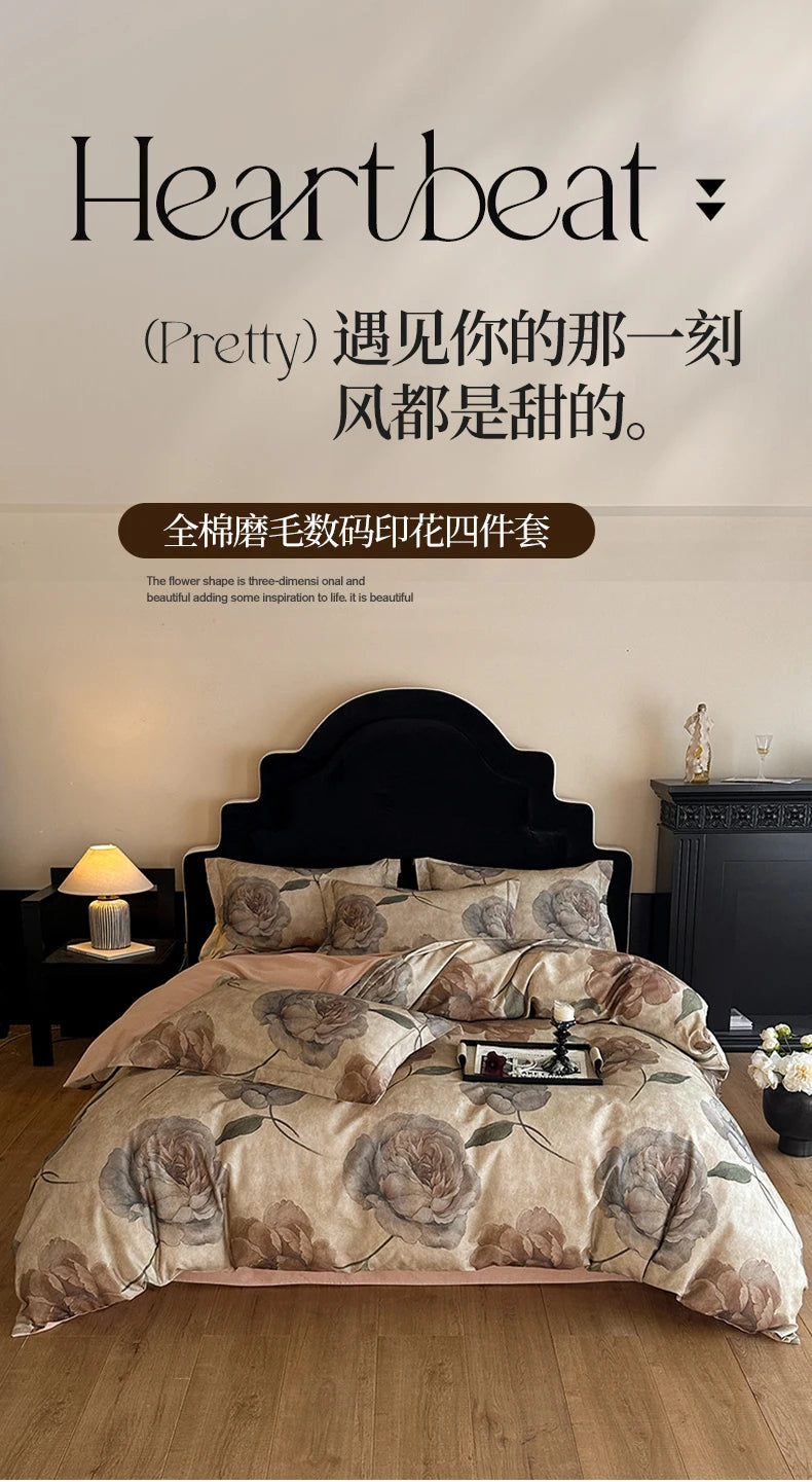 Cotton Bedding Set Luxury Soft Duvet Cover Flat Sheet Pillowcases Single Double Queen King Size Quilt Cover Set.