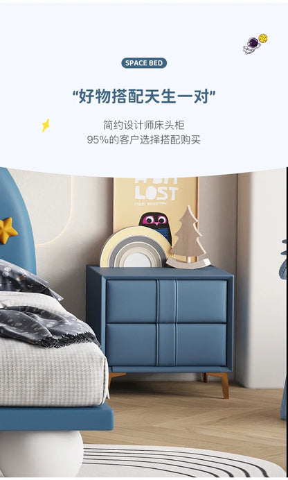 120 x 200 cm, blaues King-Size-Einzelbett, Doppelrahmen, luxuriös, 150 x 200 Heimpadder, Kinderbett, Kopfteil, zum Spielen auf einer Rutsche, Schlafzimmermöbel