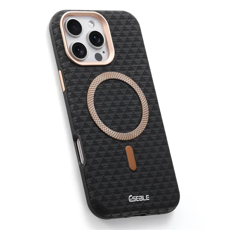Luxury Leather Carbon Fiber Texture Phone Case For iPhone 13 14 15 16 17 Pro Max For Magsafe Wireless Charging Shockproof Cover.