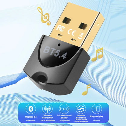 USB Wireless Bluetooth Adapter Bluetooth 5.4 for PC Dongle Adaptador Wireless Mouse Keyborad Music Audio Receiver USB Transmitt.