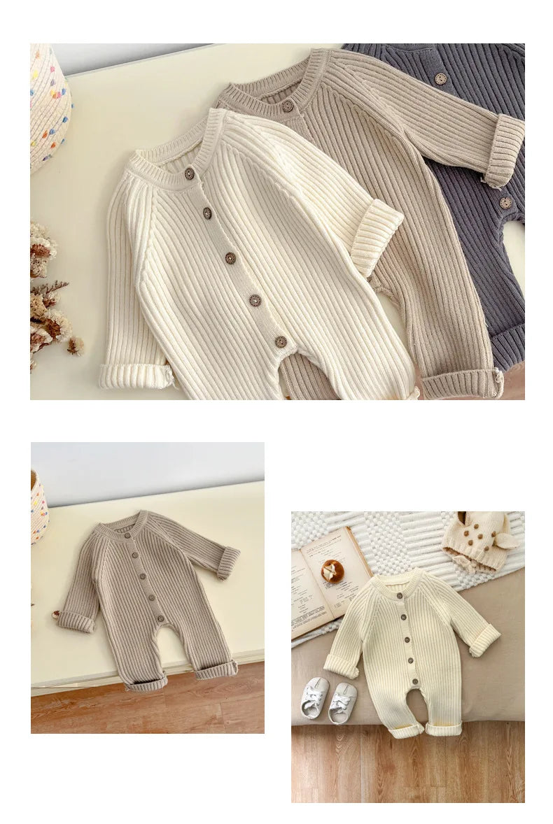 Herbst Neugeborene Kurze Infant Mädchen Jungen Ein Stück Kleidung Stricken Strampler Solide Baby Jungen Overall Verdicken Strickwaren Outfits.