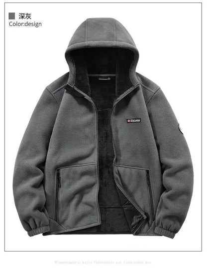 Men's Outdoor Sport Hooded Sweatshirt Jacket Warm Fleece Liner Windproof Softshell Inner Polar Fleece Coat with Zipper & Pockets.
