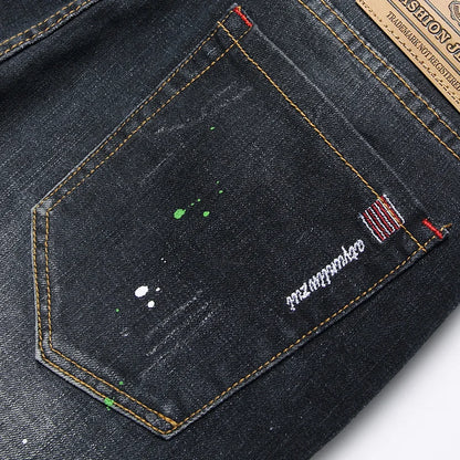 Mode Neue Slim Stretch Zerrissene Jeans männer Streetwear Farbe Flecken Denim Hosen Hip Hop Punk Persönlichkeit Loch Männliche Hosen.