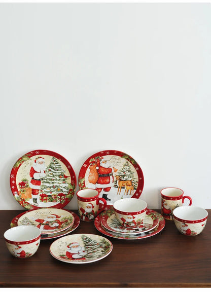 Christmas Themed Ceramic Dinner Plates Tableware Set Underglaze Color Process Coffee Cup Soup Bowl Santa Claus Steak Plate.
