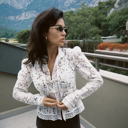 Tuularose Luxury Lace Blouse Fashion Lace Print Single Breasted Slim Shirt Vintage Elegant Party Looks Summer Women Blouse Tops