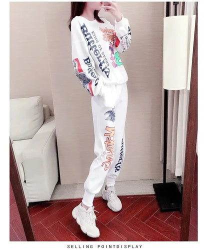 Women's Casual Sweat Suits 2025 Spring Autumn New Tracksuit Fashion Loose Long Sleeved Tops And Pants 2 Two Piece Set For Women.