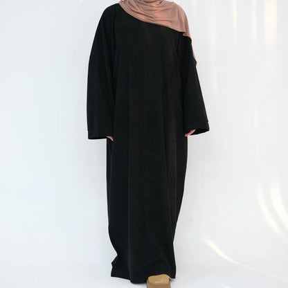 2024 Winter Dubai Women Corduroy Abaya Dress Ramadan Eid Arabic Modest Muslim Clothing Islam Party Jalabiya Fashion Turkey Robe