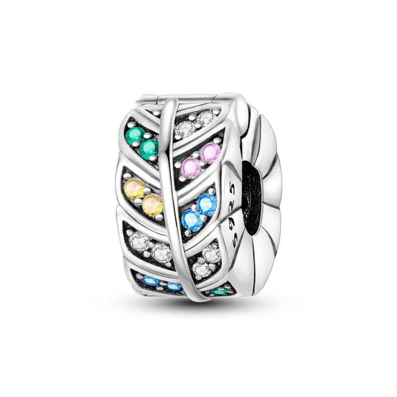 Silver Clasp 925 Sterling Silver CZ pave Clip Charms Daisy Beads Stopper Safety Chain fit Original Bangle Bracelet Jewelry Clip