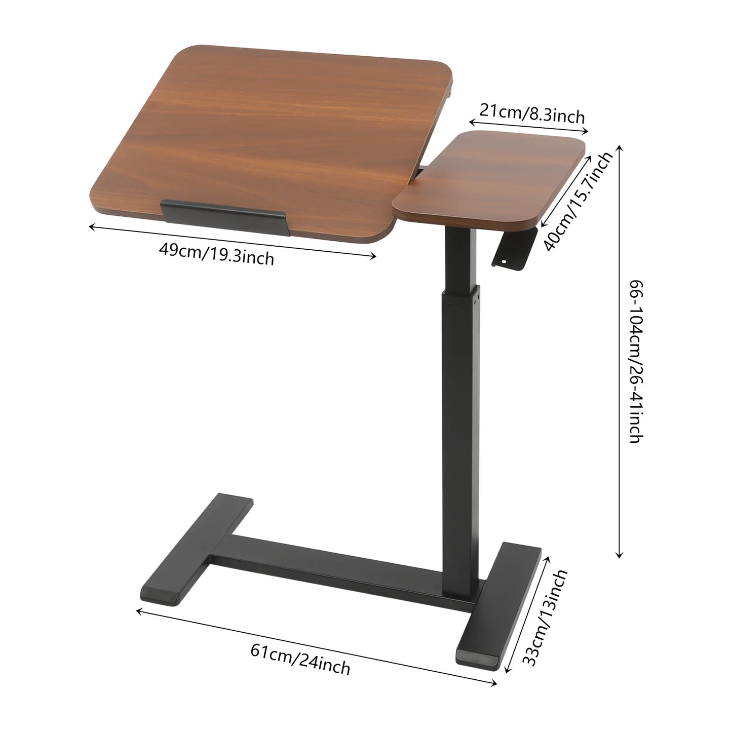 Mobiler Stehschreibtisch mit Tablettplatte, höhenverstellbar, 26–41 Zoll, drehbar, 40 kg belastbar, versteckte Räder für Home-Office-Laptops