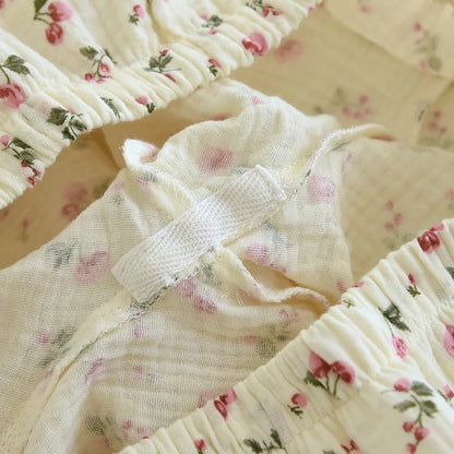 2025 Spring and Autumn Women's Pajama Set 100% Cotton Crepe Long sleeved Pants Two piece Cute and Sweet Home Fury Set Ladies.