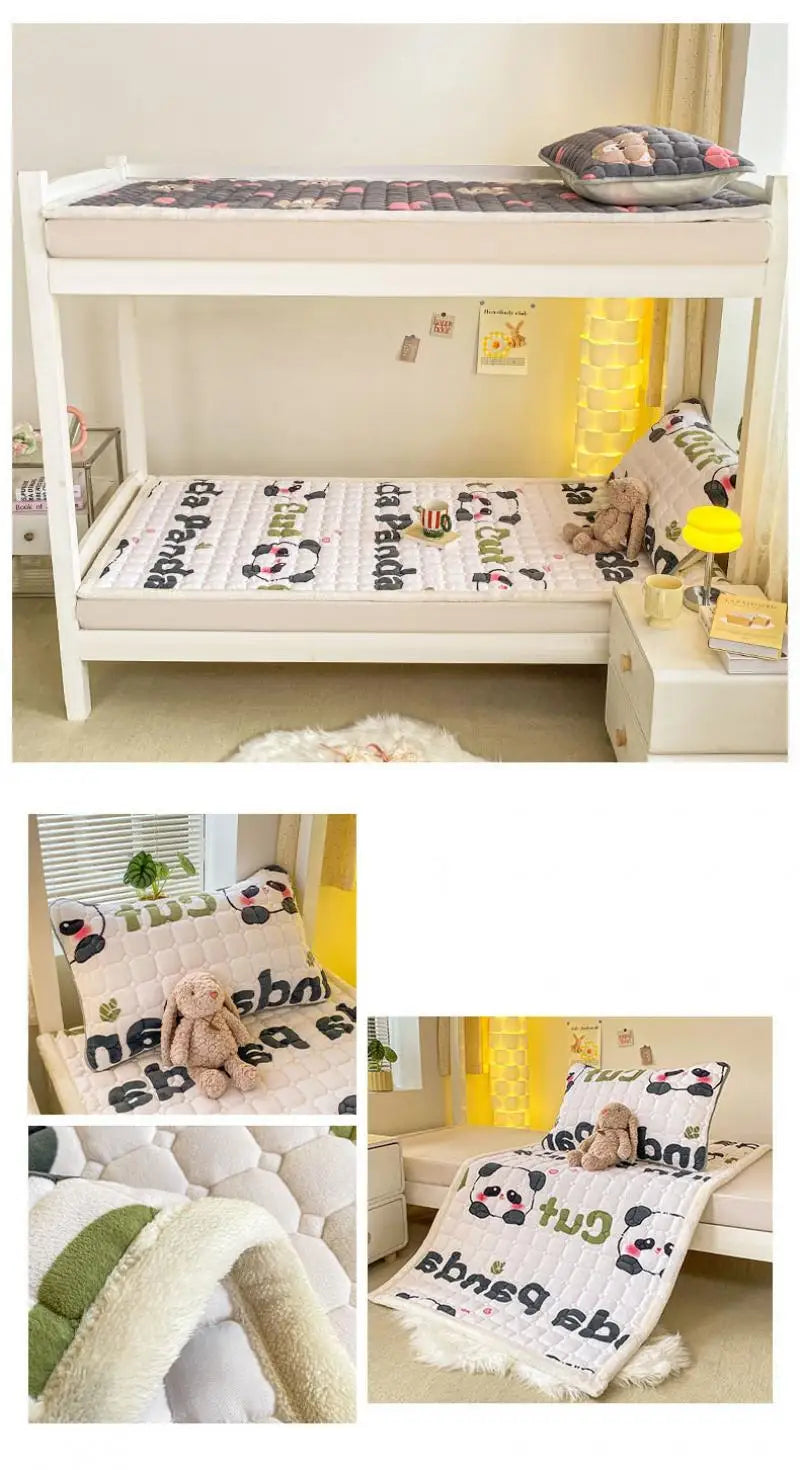 Cartoon Printed Warm Bed Mattress Super Soft Cozy Milk Velvet Single Bedding Protector Thick Tatami Mats for Autumn and Winter.