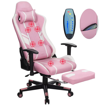 Massage-Gaming-Stuhl, 7-Punkt-Sitzhöhe, ergonomischer Bürostuhl mit Fußstütze und Lordosenstütze, GC-RC03 Stühle