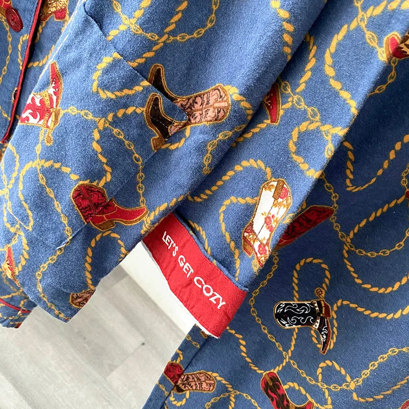 2025 New Pajamas Suit Cotton 2 Piece Set Women Print Cartoon Nightwear Long Sleeve Trousers Set Autumn Loungewear Home Clothes