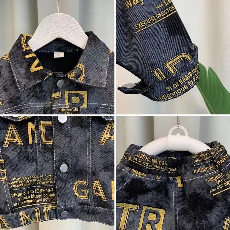 Boys Set Spring and Autumn 2024 New Children's Handsome Clothes Trendy Baby Autumn Fashion Cowboy Two Piece Set Kids Outfits.