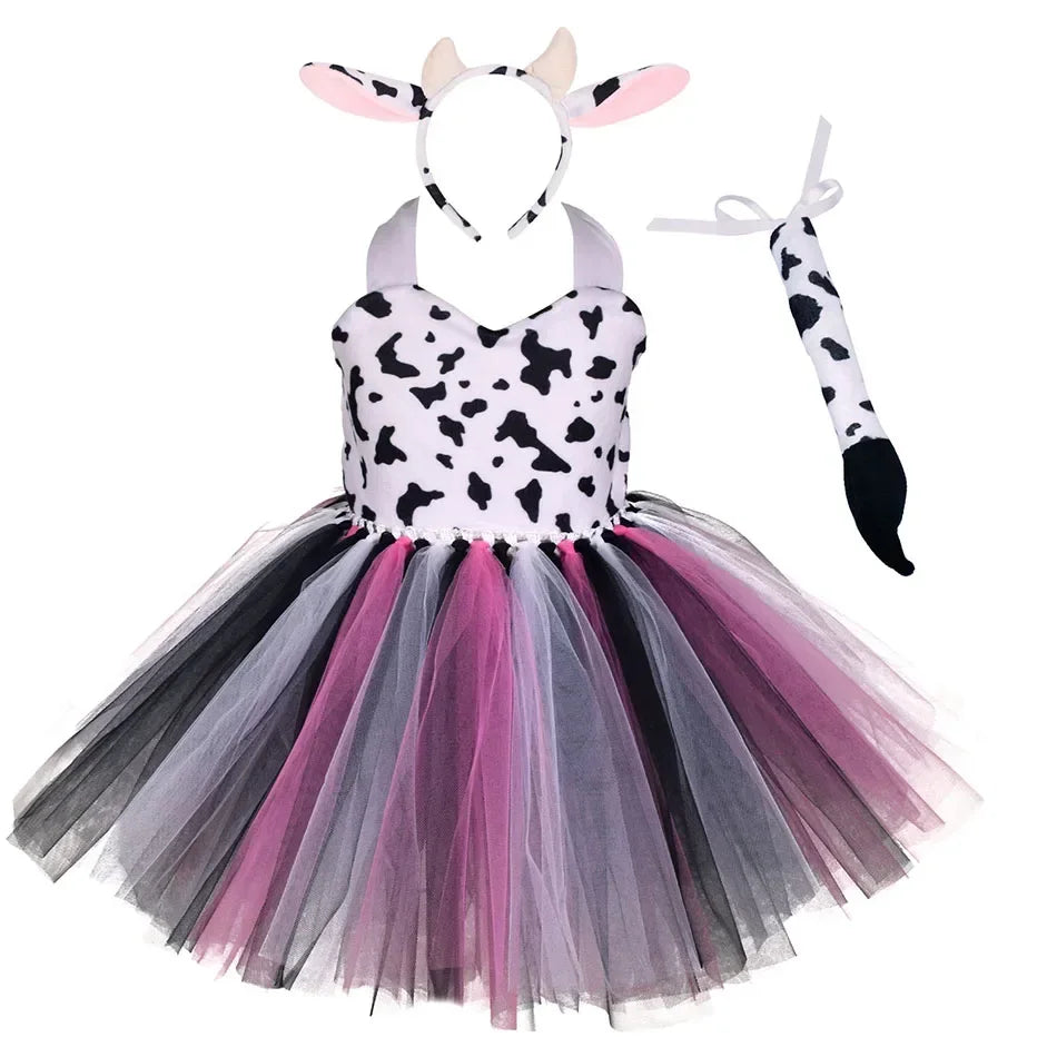 Halloween Tier Cosplay Kostüm für Kinder Wald Thema Kühe Tiger Giraffe Leopard Zebra Tutu Kleider Performance Tanz Sets.