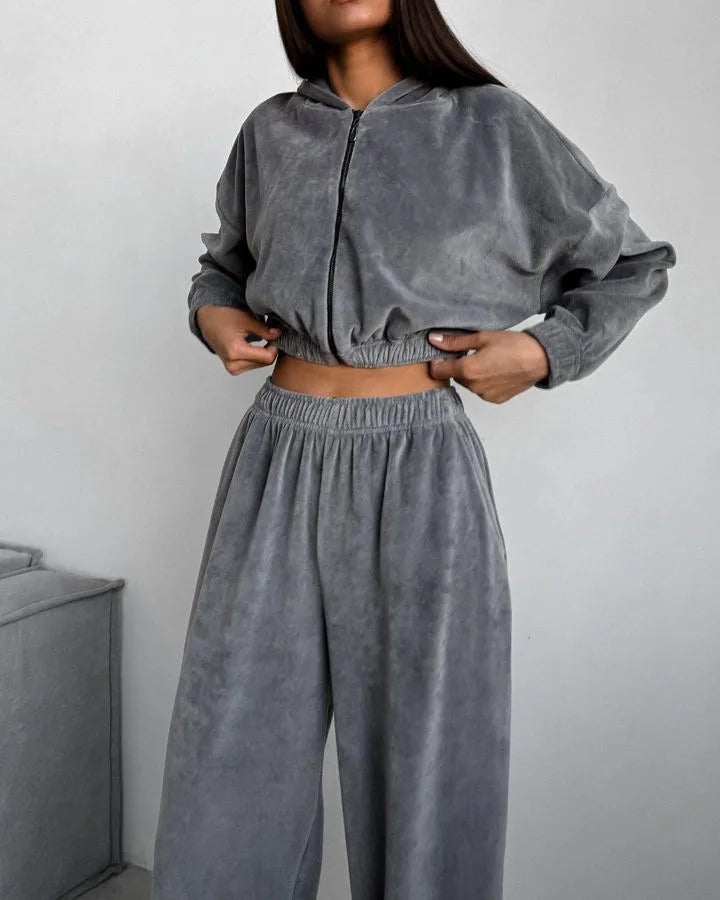 Fall Winter Women's Fashion Hooded Stand Collar Sweatshirt Set Casual Loose Fit Two Piece Streetwear Lounge Gym Ourdoor Outfit.