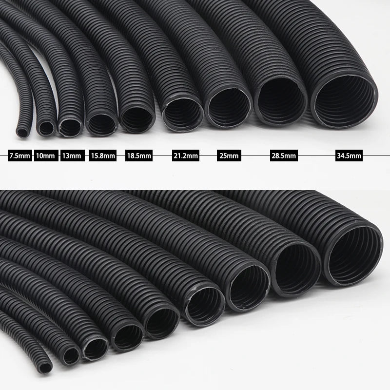 1/5/10M Black Wire Conduit Convoluted Tubing Wire Threading Plastic Sleeve Flexible Split Loom Wire Cover Cable Wrap Protector.