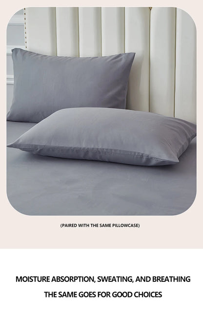 3/4pcs Solid Beding Set, Waterproof Fitted sheet & Bed Sheet & Pillowcases Soft, Queen, KIng, Full, Twin Size, White and Gray.